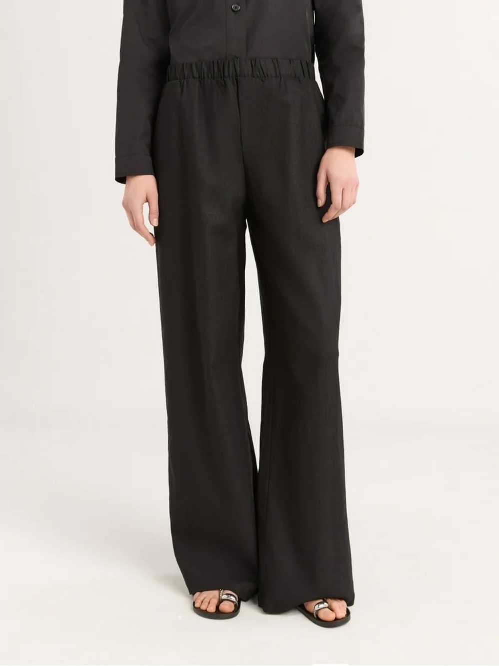 NWOT Scoop Linen Blend Wide Leg High Rise Relaxed Fit Black Summer Pants Size XS